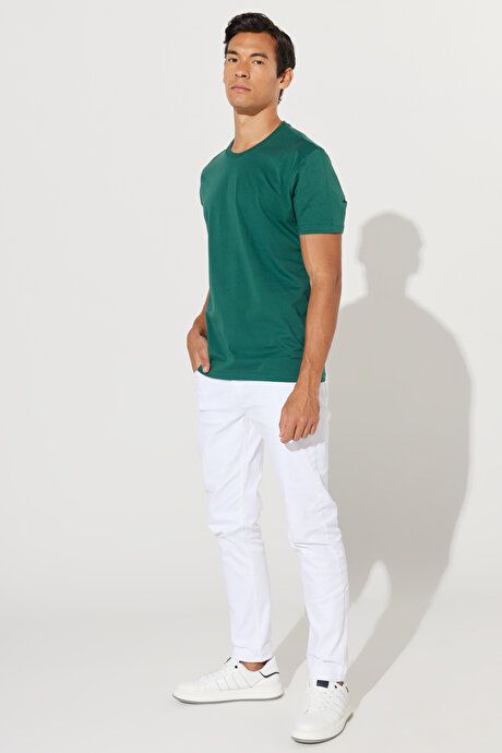 Slim Fit Slim Fit Crew Neck 100% Cotton Short Sleeve Dark Green T-Shirt 4A4800000001KYS