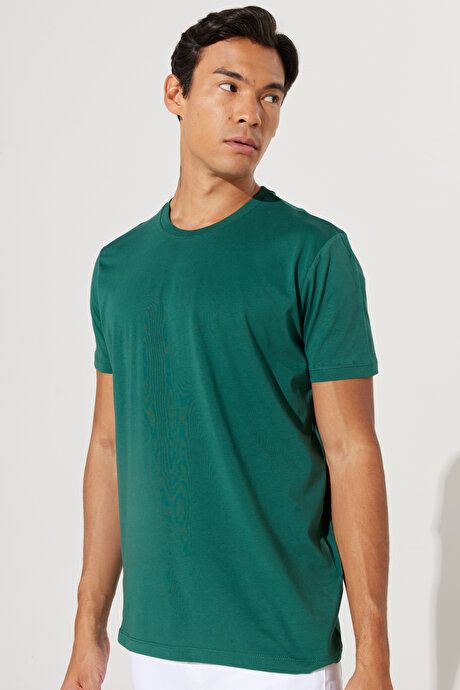 Slim Fit Slim Fit Crew Neck 100% Cotton Short Sleeve Dark Green T-Shirt 4A4800000001KYS