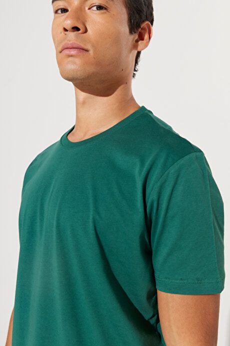 Slim Fit Slim Fit Crew Neck 100% Cotton Short Sleeve Dark Green T-Shirt 4A4800000001KYS