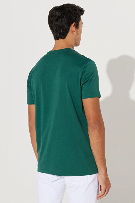 Slim Fit Slim Fit Crew Neck 100% Cotton Short Sleeve Dark Green T-Shirt 4A4800000001KYS