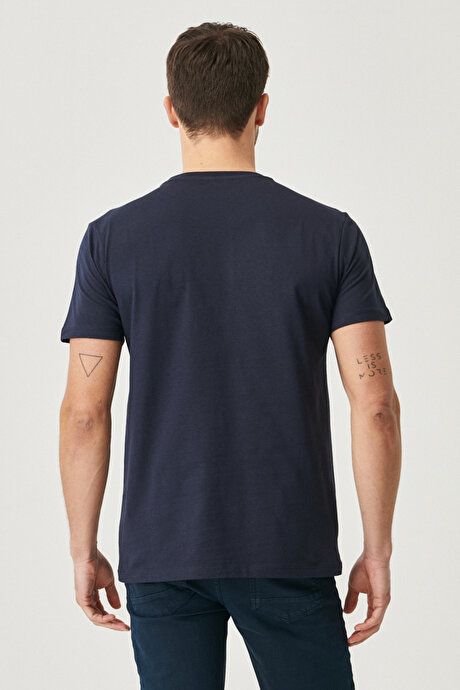 Slim Fit Slim Fit Crew Neck 100% Cotton Short Sleeve Navy Blue T-Shirt 4A4800000001LAC