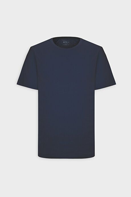 Slim Fit Slim Fit Crew Neck 100% Cotton Short Sleeve Navy Blue T-Shirt 4A4800000001LAC