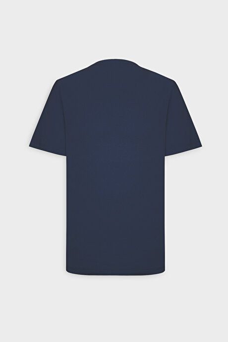 Slim Fit Slim Fit Crew Neck 100% Cotton Short Sleeve Navy Blue T-Shirt 4A4800000001LAC