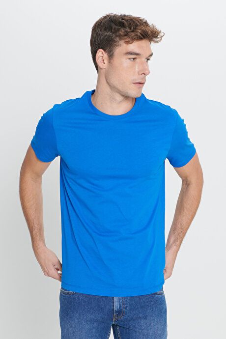 Slim Fit Slim Fit Crew Neck 100% Cotton Short Sleeve Saks T-Shirt 4A4800000001SKSKS