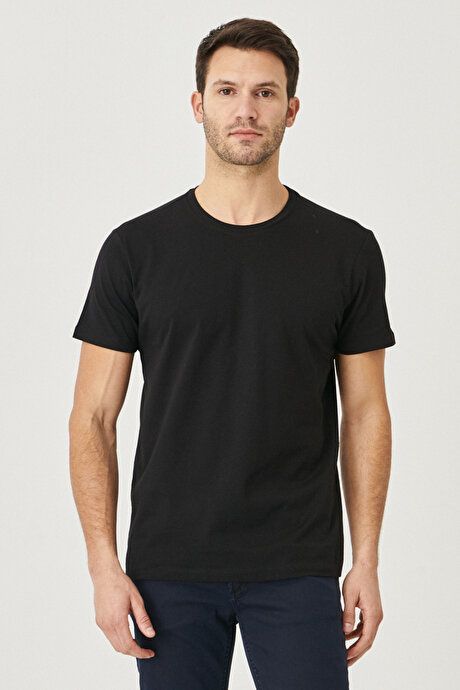 Slim Fit Slim Fit Crew Neck 100% Cotton Short Sleeve Black T-Shirt 4A4800000001SYH