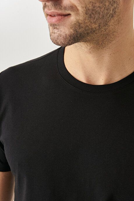 Slim Fit Slim Fit Crew Neck 100% Cotton Short Sleeve Black T-Shirt 4A4800000001SYH