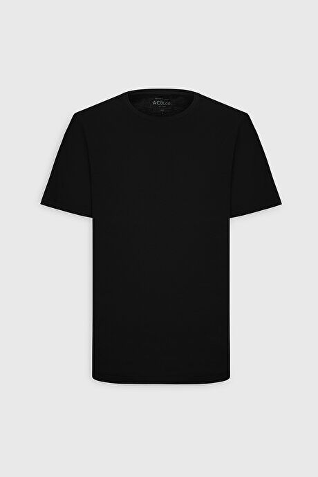 Slim Fit Slim Fit Crew Neck 100% Cotton Short Sleeve Black T-Shirt 4A4800000001SYH