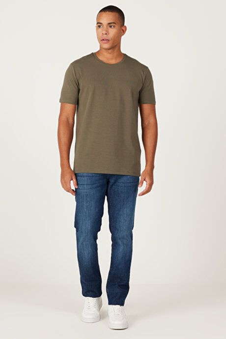 360 Degree Stretchy Slim Fit Crew Neck Khaki T-Shirt 4A4800000011HAK