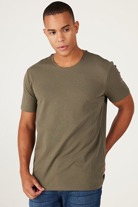 360 Degree Stretchy Slim Fit Crew Neck Khaki T-Shirt 4A4800000011HAK