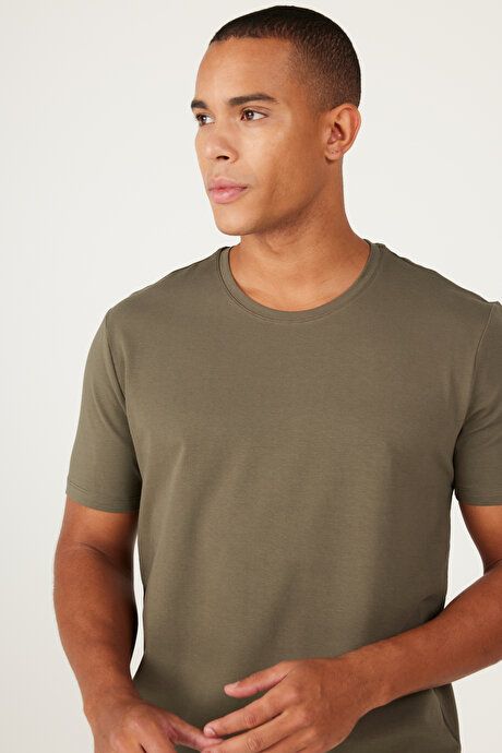 360 Degree Stretchy Slim Fit Crew Neck Khaki T-Shirt 4A4800000011HAK