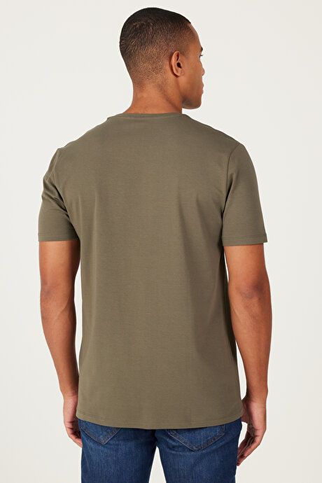 360 Degree Stretchy Slim Fit Crew Neck Khaki T-Shirt 4A4800000011HAK