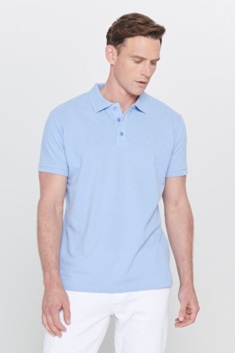 100% Cotton Untwistable Pique Polo Collar Slim Fit Slim Fit Light Blue T-Shirt 4A4820200001amv