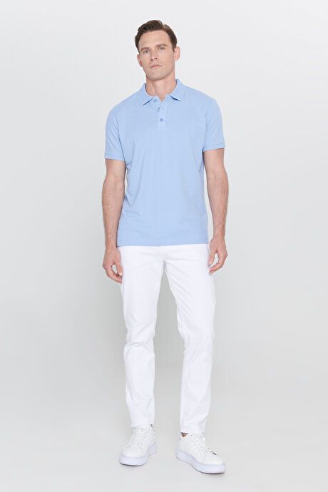 100% Cotton Untwistable Pique Polo Collar Slim Fit Slim Fit Light Blue T-Shirt 4A4820200001amv