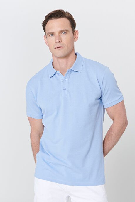 100% Cotton Untwistable Pique Polo Collar Slim Fit Slim Fit Light Blue T-Shirt 4A4820200001amv