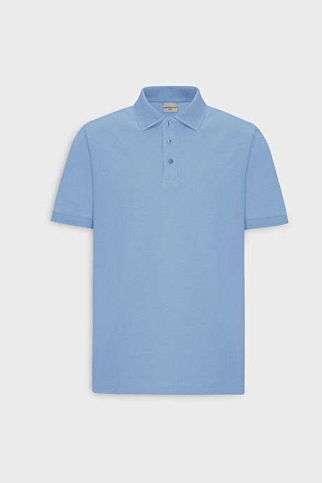 100% Cotton Untwistable Pique Polo Collar Slim Fit Slim Fit Light Blue T-Shirt 4A4820200001amv