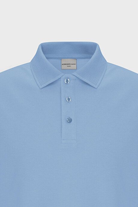 100% Cotton Untwistable Pique Polo Collar Slim Fit Slim Fit Light Blue T-Shirt 4A4820200001amv