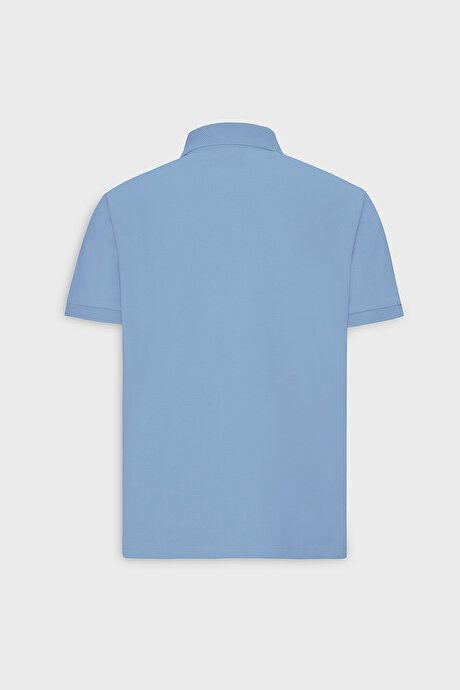 100% Cotton Untwistable Pique Polo Collar Slim Fit Slim Fit Light Blue T-Shirt 4A4820200001amv