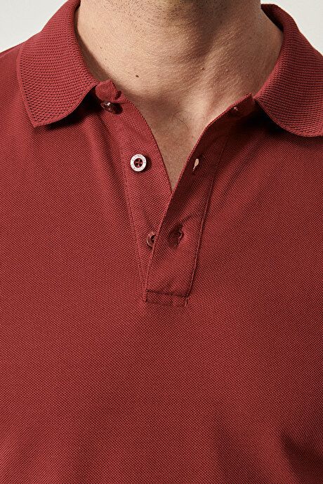 100% Cotton Untwistable Pique Polo Collar Slim Fit Slim Fit Burgundy T-Shirt 4A4820200001BRD