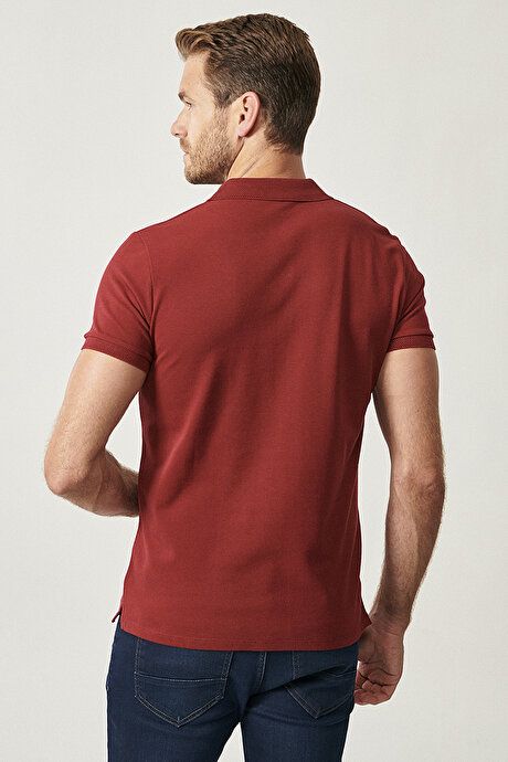 100% Cotton Untwistable Pique Polo Collar Slim Fit Slim Fit Burgundy T-Shirt 4A4820200001BRD