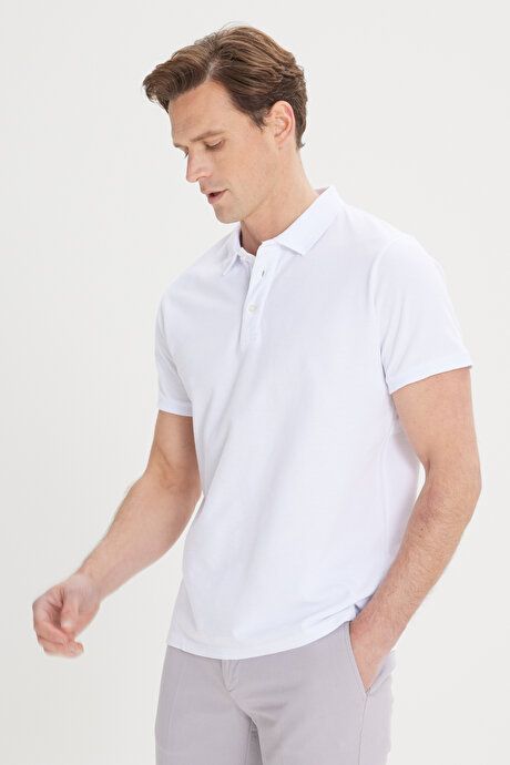 100% Cotton Untwistable Pique Polo Collar Slim Fit White T-Shirt 4A4820200001BYZ