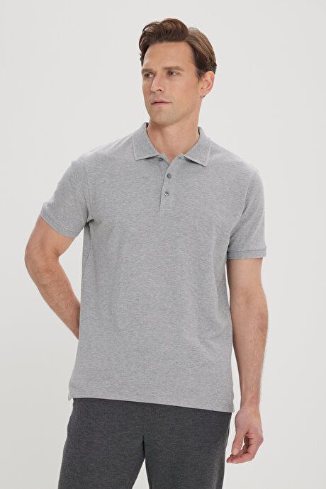 100% Cotton Untwistable Pique Polo Collar Slim Fit Slim Fit Gray Melange T-Shirt 4A4820200001GMJ