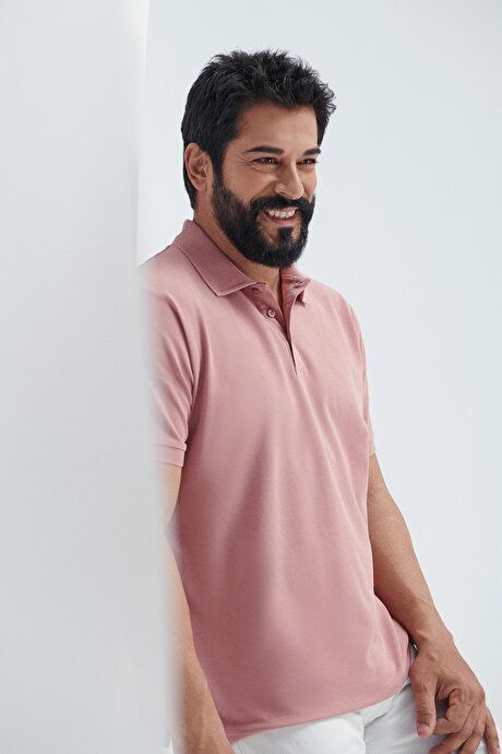 100% Cotton Untwistable Pique Polo Collar Slim Fit Slim Fit Rose Dried T-Shirt 4A4820200001GUL