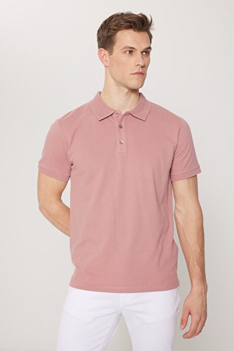 100% Cotton Untwistable Pique Polo Collar Slim Fit Slim Fit Rose Dried T-Shirt 4A4820200001GUL