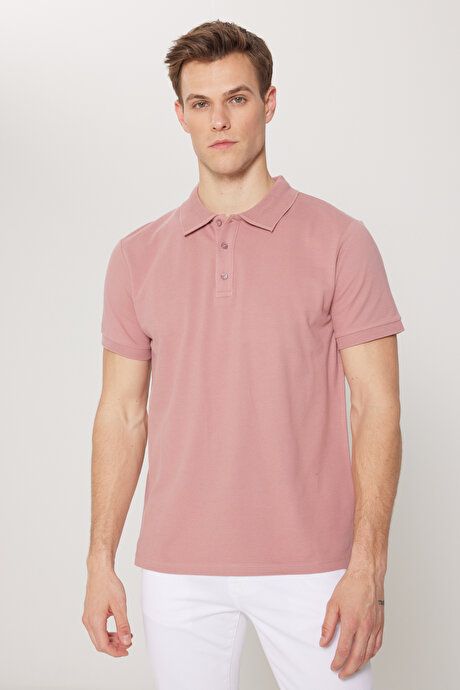 100% Cotton Untwistable Pique Polo Collar Slim Fit Slim Fit Rose Dried T-Shirt 4A4820200001GUL