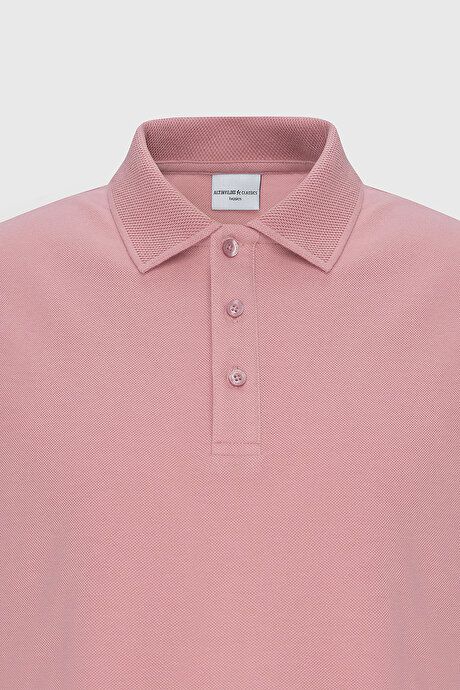 100% Cotton Untwistable Pique Polo Collar Slim Fit Slim Fit Rose Dried T-Shirt 4A4820200001GUL