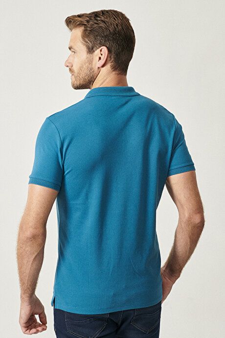 100% Cotton Untwist Pique Polo Collar Slim Fit Tight Fit Airman Blue T-Shirt 4A4820200001HVM