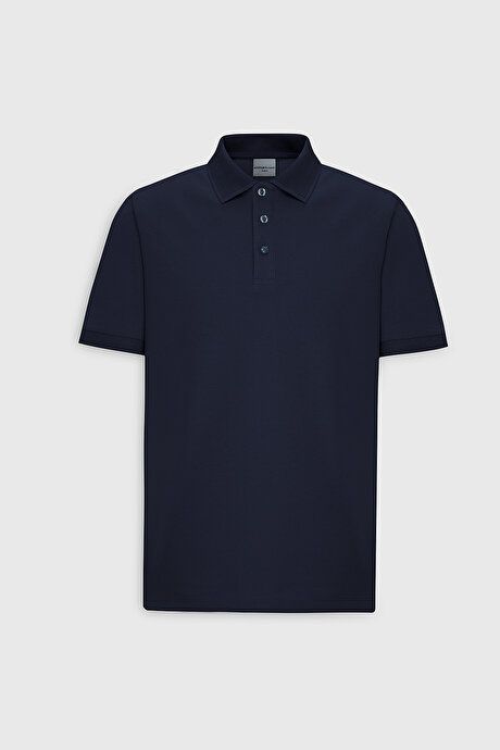 100% Cotton Untwistable Pique Polo Collar Slim Fit Slim Fit Prussian Navy Blue T-Shirt 4A4820200001PLC