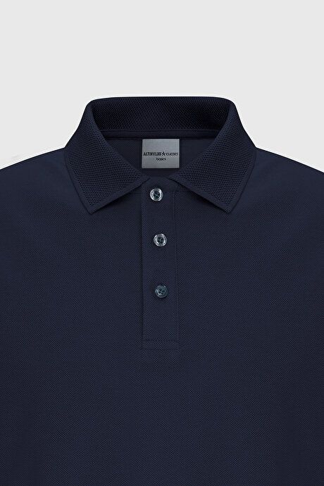 100% Cotton Untwistable Pique Polo Collar Slim Fit Slim Fit Prussian Navy Blue T-Shirt 4A4820200001PLC