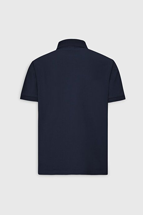 100% Cotton Untwistable Pique Polo Collar Slim Fit Slim Fit Prussian Navy Blue T-Shirt 4A4820200001PLC