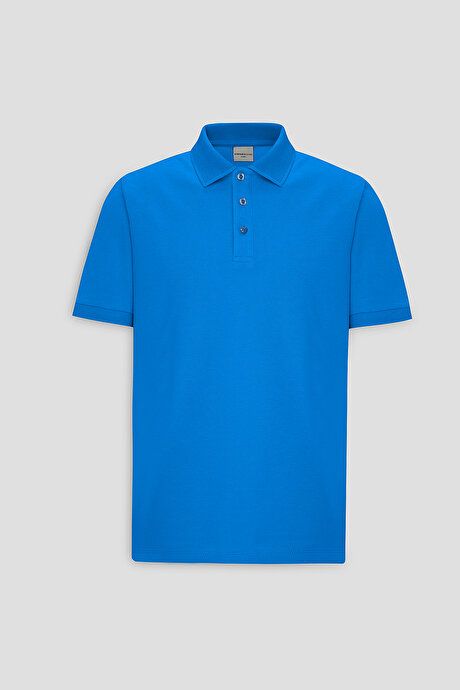 100% Cotton Untwistable Pique Polo Collar Slim Fit Slim Fit Royal Blue T-Shirt 4A4820200001ROM