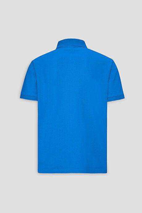 100% Cotton Untwistable Pique Polo Collar Slim Fit Slim Fit Royal Blue T-Shirt 4A4820200001ROM