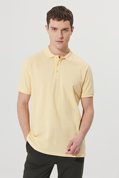 100% Cotton Untwistable Pique Polo Collar Slim Fit Slim Fit Yellow T-Shirt 4A4820200001SAR