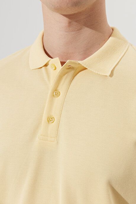 100% Cotton Untwistable Pique Polo Collar Slim Fit Slim Fit Yellow T-Shirt 4A4820200001SAR