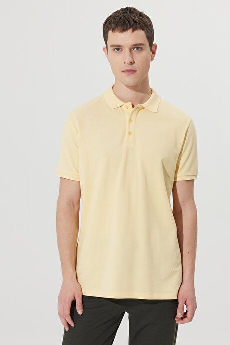 100% Cotton Untwistable Pique Polo Collar Slim Fit Slim Fit Yellow T-Shirt 4A4820200001SAR