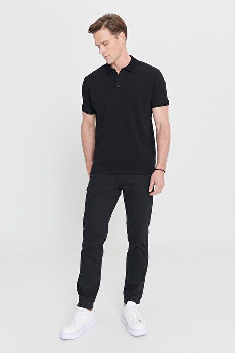 100% Cotton Untwistable Pique Polo Collar Slim Fit Slim Fit Black T-Shirt 4A4820200001SYH