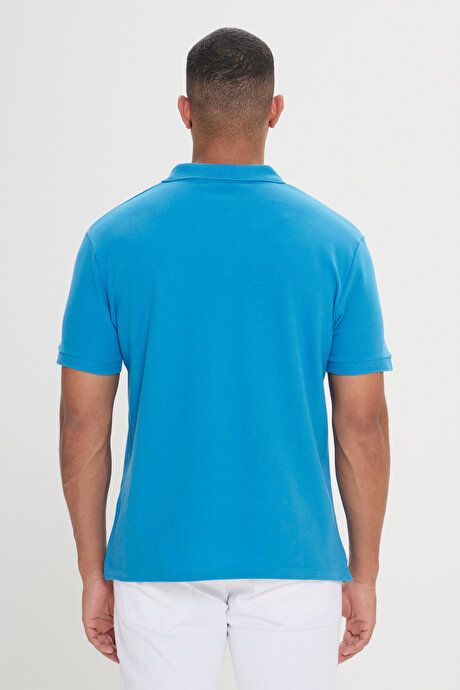 100% Cotton Untwistable Pique Polo Collar Slim Fit Turquoise T-Shirt 4A4820200001TRK