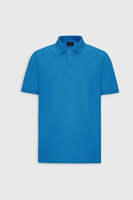 100% Cotton Untwistable Pique Polo Collar Slim Fit Turquoise T-Shirt 4A4820200001TRK