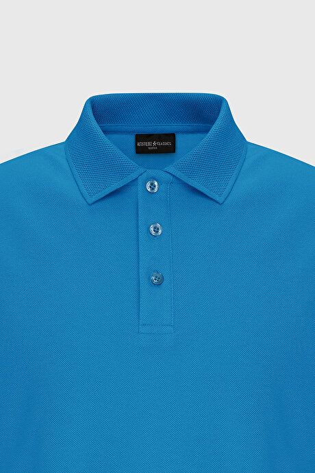 100% Cotton Untwistable Pique Polo Collar Slim Fit Turquoise T-Shirt 4A4820200001TRK