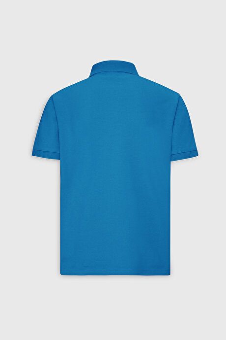 100% Cotton Untwistable Pique Polo Collar Slim Fit Turquoise T-Shirt 4A4820200001TRK