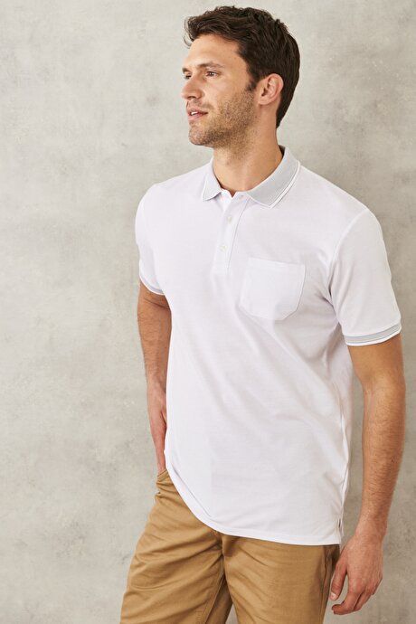 Regular Fit Wide Cut Polo Collar Pocket White-White T-Shirt 4A4820200004BBY