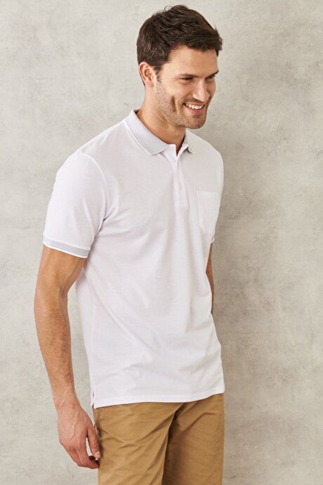 Regular Fit Wide Cut Polo Collar Pocket White-White T-Shirt 4A4820200004BBY