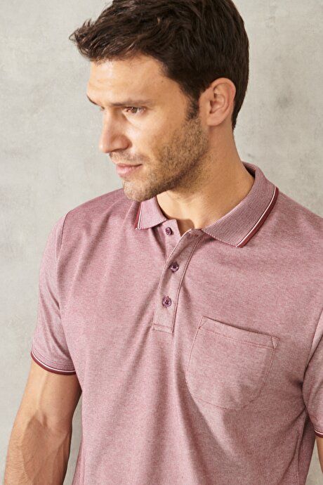 Regular Fit Wide Cut Polo Collar Burgundy T-Shirt with Pockets 4A4820200004BRD