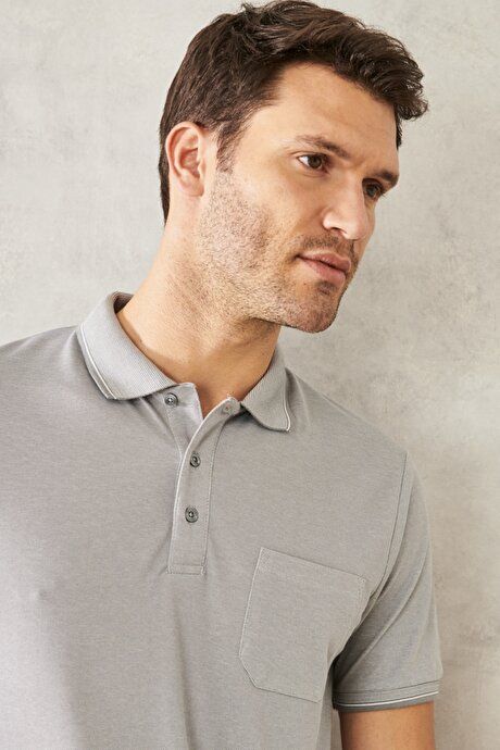 Regular Fit Wide Cut Polo Collar Pocket Gray T-Shirt 4A4820200004GRI