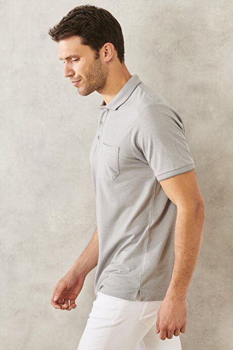 Regular Fit Wide Cut Polo Collar Pocket Gray T-Shirt 4A4820200004GRI