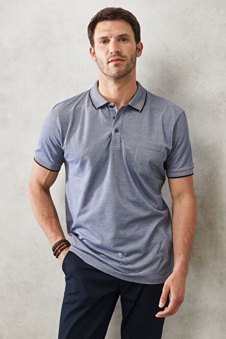 Regular Fit Wide Cut Polo Collar Navy Blue T-Shirt with Pockets 4A4820200004LAC