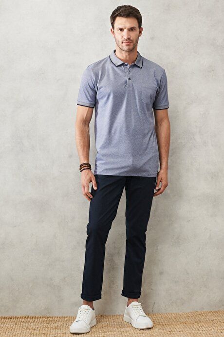 Regular Fit Wide Cut Polo Collar Navy Blue T-Shirt with Pockets 4A4820200004LAC